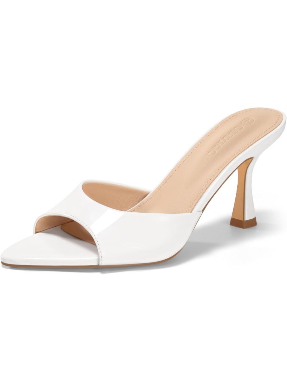 Women's White Heeled Mules Pointed Peep Toe High Heels Slip On Backless Sandals